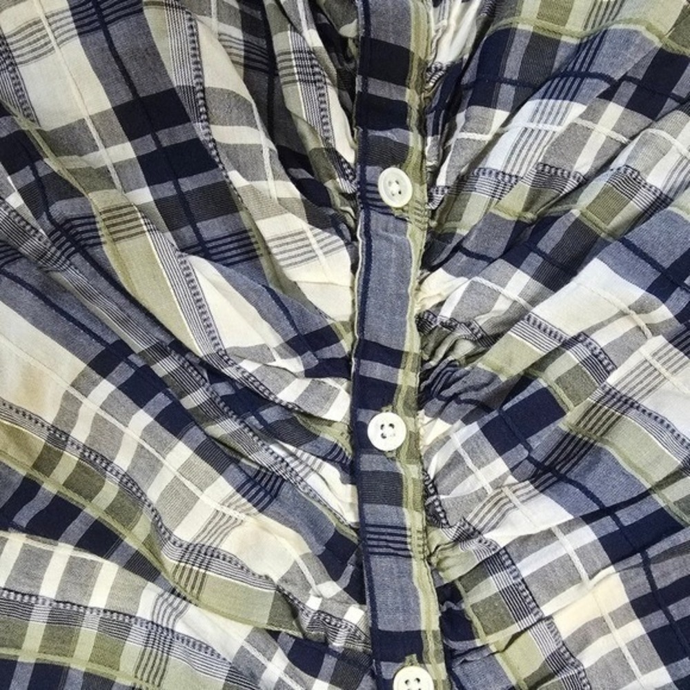 Veronica Beard Plaid Ruched Front Shirt Dress Navy Olive Green Size 2 - Picture 5 of 11